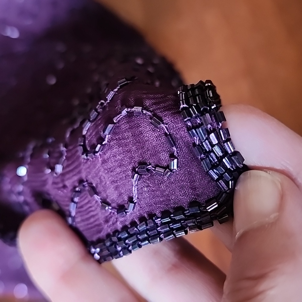 Laurence Kazar Gown 100% Silk Dress size PS plum color beaded VINTAGE - Picture 9 of 17